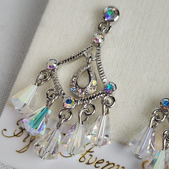 FAC Silver Pacifico AB Crystal Fresh Water Pearl Beaded Chandelier Necklace Set - Picture 10 of 15